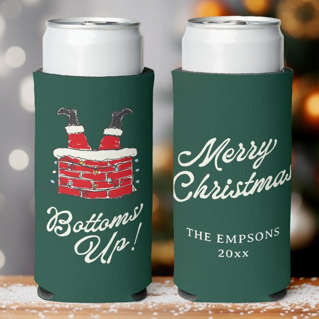 Funny Merry Christmas Santa Bottoms Up Friendmas  Seltzer Can Cooler (Creator Uploaded)