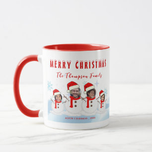 Funny Merry Christmas Snowman Family Photo Mug