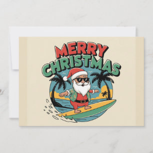 Funny Merry Christmas surfing Santa summer holiday Card