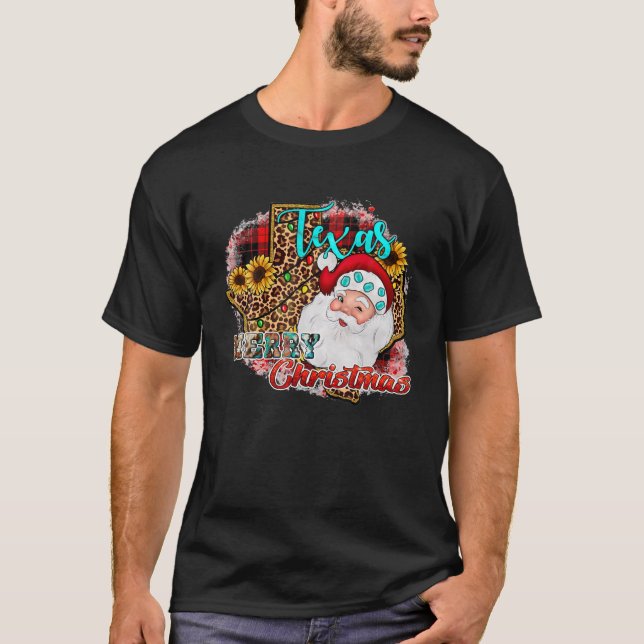Funny Merry Christmas Texas Cowgirl Santa Leopard T-Shirt (Front)