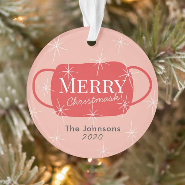Funny Merry Christmask Pink Photo Holiday Ornament (Tree)