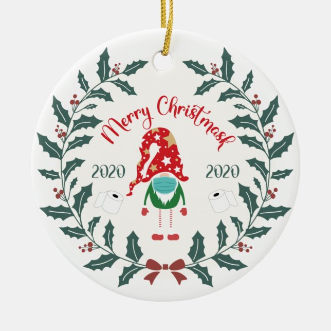 funny merry christmask, Quarantine 2020 Ceramic Tree Decoration (Front)
