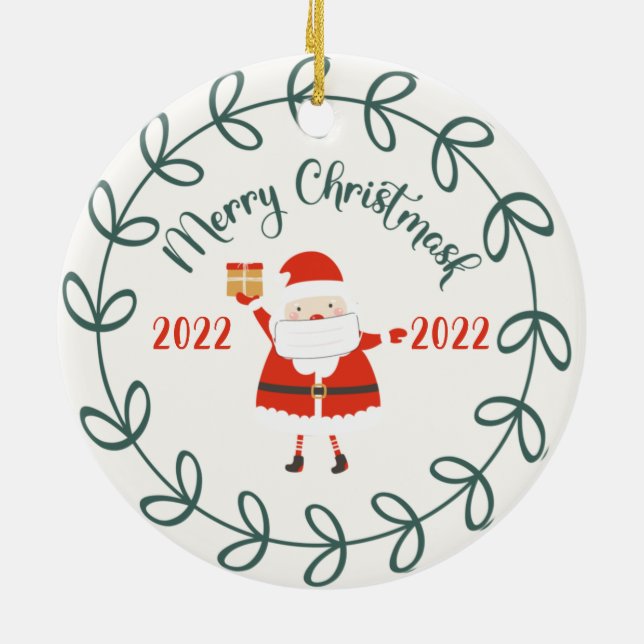 funny merry christmask, Quarantine 2021 Ceramic Tree Decoration (Back)