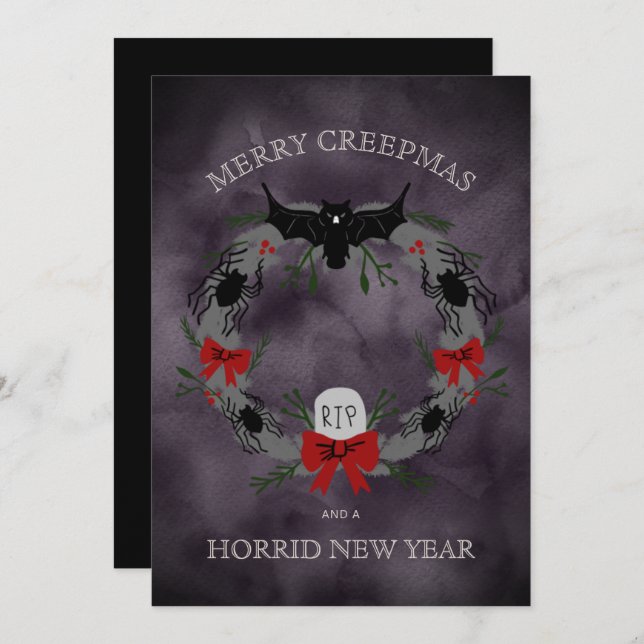 Funny Merry Creepmas Wreath Holiday Card (Front/Back)