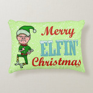 Funny Merry Elfin Christmas Bah Humbug Decorative Cushion