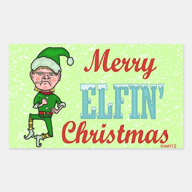 Funny Merry Elfin Christmas Bah Humbug Rectangular Sticker (Front)