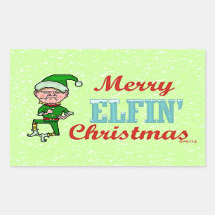 Funny Merry Elfin Christmas Bah Humbug Rectangular Sticker