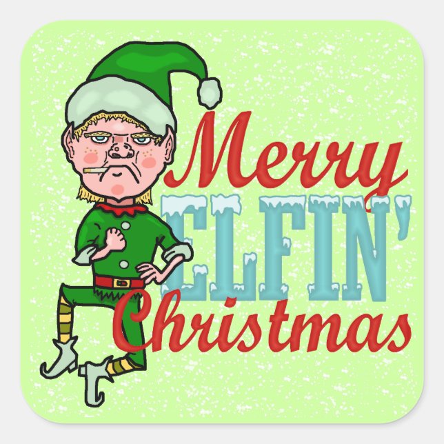 Funny Merry Elfin Christmas Bah Humbug Square Sticker (Front)