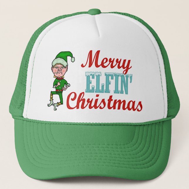 Funny Merry Elfin Christmas Holiday Elf Humour Trucker Hat (Front)