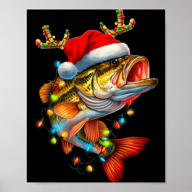 Funny Merry Fishmas B Fish Fishing Christmas Xmas  Poster (Front)