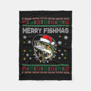 Funny Merry Fishmas B Fishing Christmas Ugly Sweat Fleece Blanket