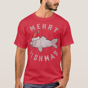 Funny Merry Fishmas Christmas Catfish Santa Hat Me T-Shirt