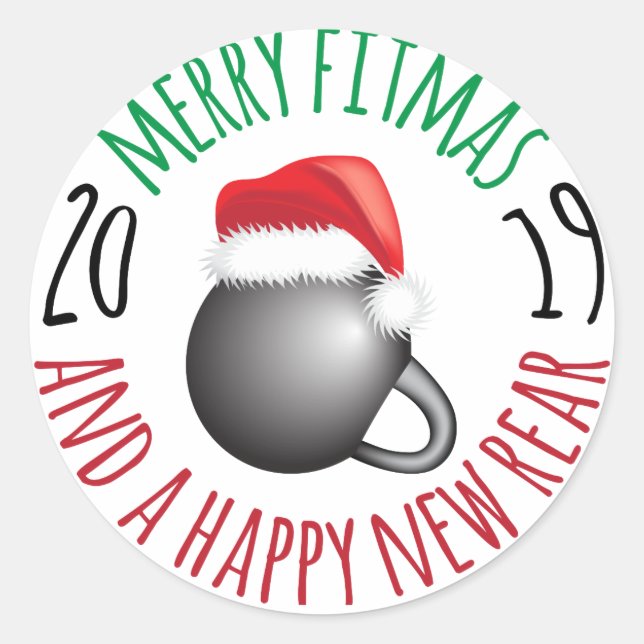 Funny Merry Fitmas and Happy New Rear 2019 Classic Round Sticker (Front)