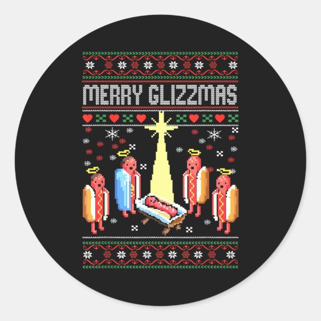 Funny Merry Glizzmas Hot Dogs Family Gro Ugly Chri Classic Round Sticker (Front)
