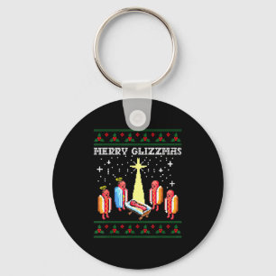 Funny Merry Glizzmas Hot Dogs Family Group Ugly Ch Key Ring