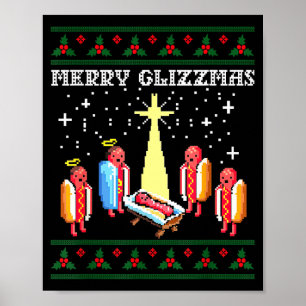 Funny Merry Glizzmas Hot Dogs Family Group Ugly Ch Poster