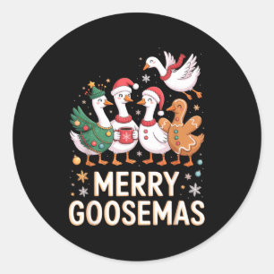 Funny Merry Goosemas Christmas Xmas Goose Family H Classic Round Sticker