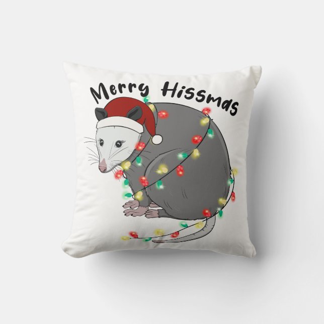 Funny Merry Hissmas Opossum Cushion (Front)