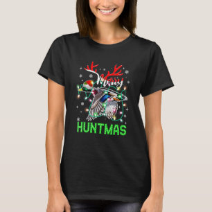 Funny Merry Huntmas Xmas Lighting Duck Hunting Chr T-Shirt