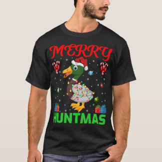 Funny Merry Huntmas Xmas Lighting Duck Hunting Chr T-Shirt