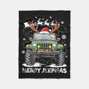 Funny Merry Jeepmas Ugly Light Reindeer Christmas  Fleece Blanket