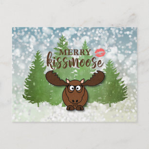 Funny Merry KISSMOOSE, Customisable Greeting Holiday Postcard