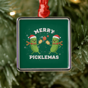 Funny Merry Picklemas Cute Christmas Pickleball Metal Tree Decoration