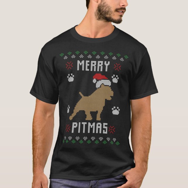 Funny Merry Pitmas Ugly Christmas Sweater Pit Bull (Front)