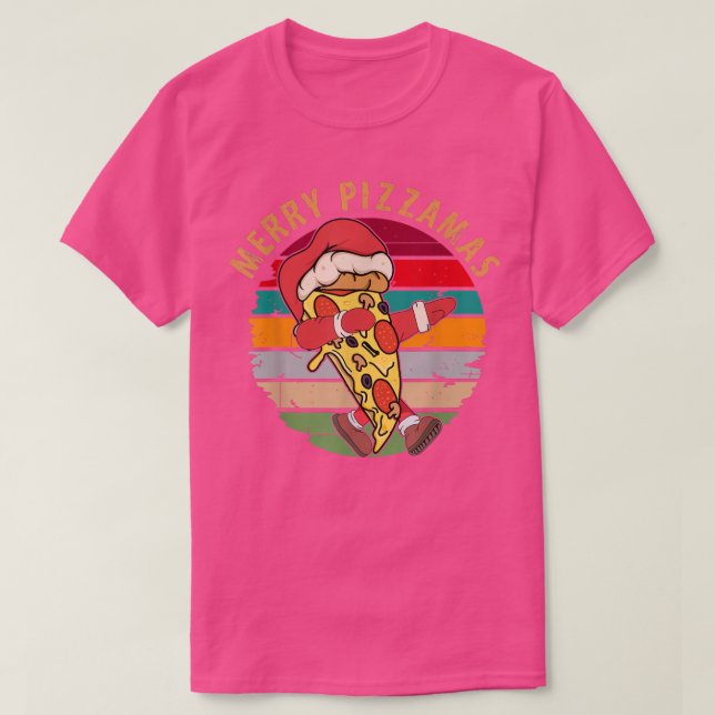 Funny Merry Pizzamas  Pizza lovers Christmas Holid T-Shirt (Design Front)