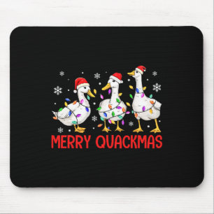 Funny Merry Quackmas Duck Santa Hat Christmas Ligh Mouse Pad