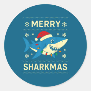 Funny Merry Sharkmas Christmas Shark Humor  Classic Round Sticker