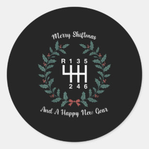 Funny Merry Shiftmas And A Happy New Quote Mechani Classic Round Sticker