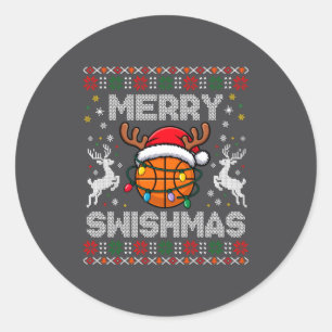 Funny Merry Swishmas Basketball Christmas Reindeer Classic Round Sticker