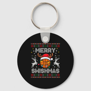 Funny Merry Swishmas Basketball Christmas Reindeer Key Ring