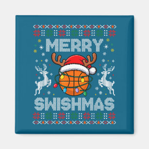 Funny Merry Swishmas Basketball Christmas Reindeer Magnet