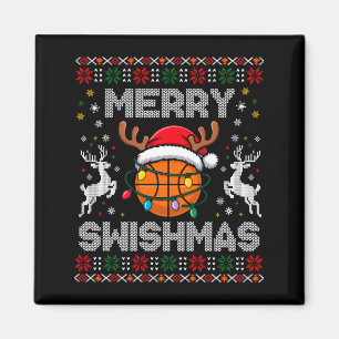 Funny Merry Swishmas Basketball Christmas Reindeer Magnet