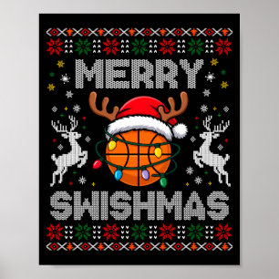 Funny Merry Swishmas Basketball Christmas Reindeer Poster