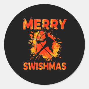 Funny Merry Swishmas Ugly Christmas Basketball Pla Classic Round Sticker