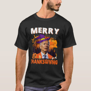 Funny Merry Thanksgiving Halloween Anti Joe Biden T-Shirt