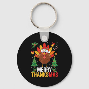 Funny Merry Thanksmas Happy Thanksgiving Santa Tur Key Ring