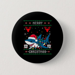 Funny Merry Ugly Christmas Shark Santa Hat Lights  6 Cm Round Badge