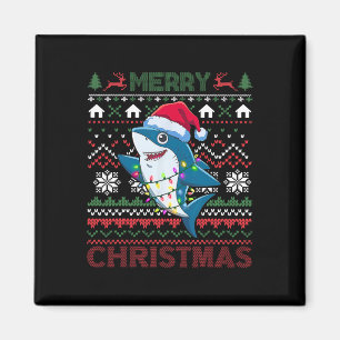 Funny Merry Ugly Christmas Shark Santa Hat Lights Magnet