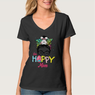 Funny Messy Bun Hair One Hoppy Mum Bunny Happy Eas T-Shirt