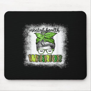 Funny Messy Bun Warrior Leopard Mental Health Awar Mouse Pad
