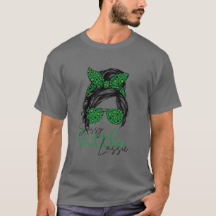 Funny Messy Hair Bun Sassy Little Lassie St Patric T-Shirt