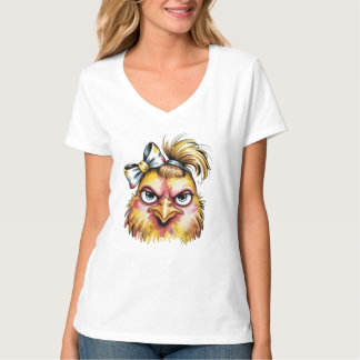 Funny Messy Hair Chicken Bow Sassy T-Shirt