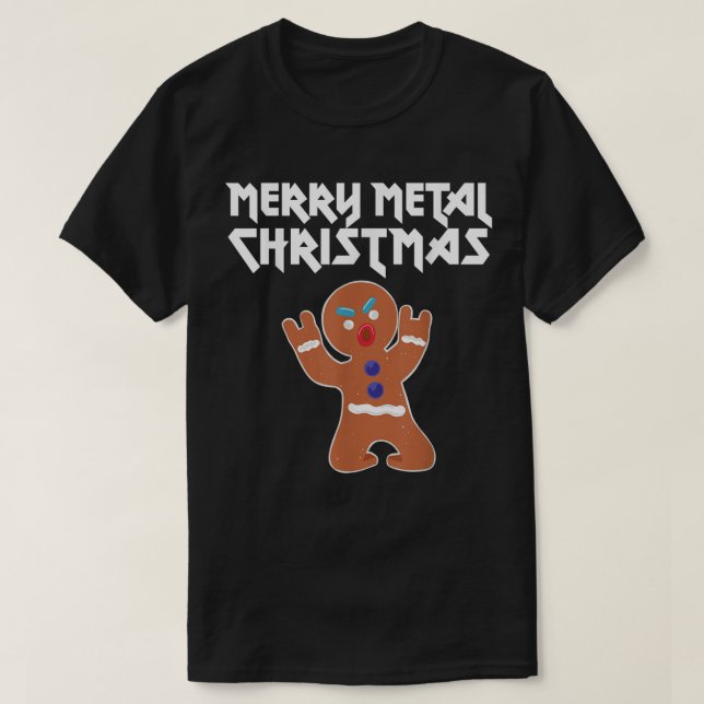 Funny Metal Gingerbread Christmas Design T-Shirt (Design Front)