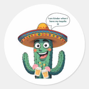 Funny Mexican Cactus with Tequila – Fiesta Sombrer Classic Round Sticker