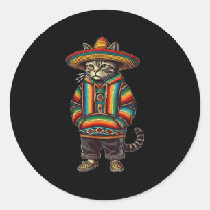Funny Mexican Cat Sombrero Baja Cinco De Mayo Cat  Classic Round Sticker