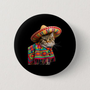 Funny Mexican Cat Sombrero Poncho Cinco De Mayo Ca 6 Cm Round Badge